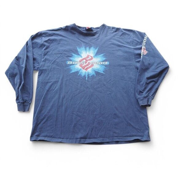 Rocawear Vintage 90s Y2K Long Sleeve Graphic Starburst T-Shirt Navy Men's 3XL - Picture 1 of 10